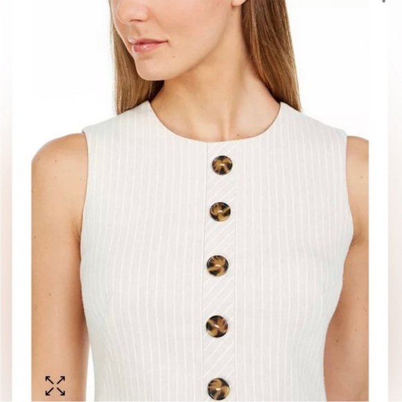 Calvin Klein Beige Striped Button Detail Sheath Dress - Picture 3 of 10
